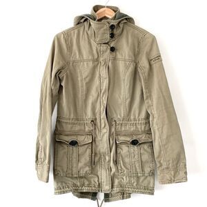 VTG Abercrombie & Fitch Women's size M Military Green Utility Field Jacket Hood